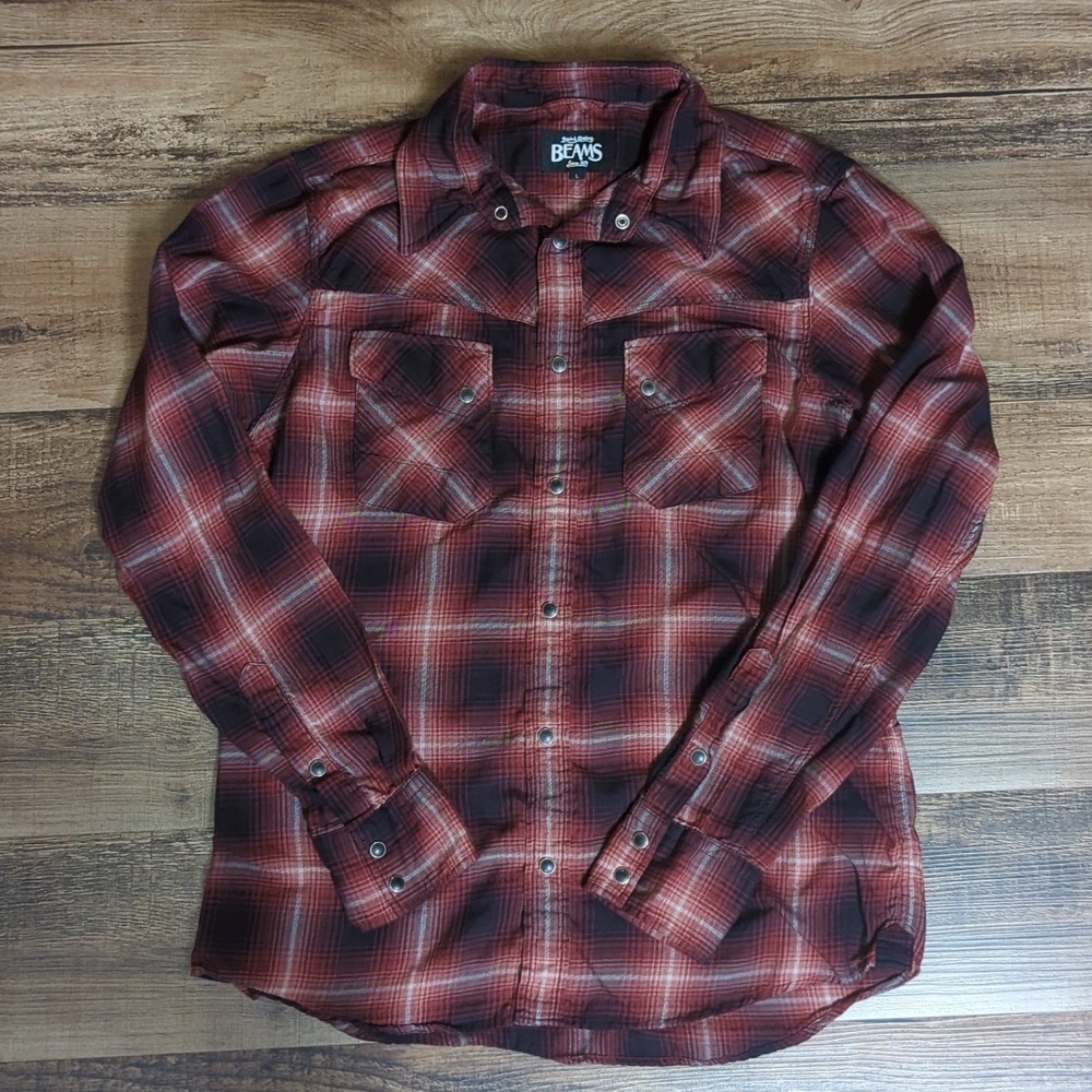 Beams - Japan Basic & Exciting Pearl Snap Western Plaid Button Down Shirt Size L
